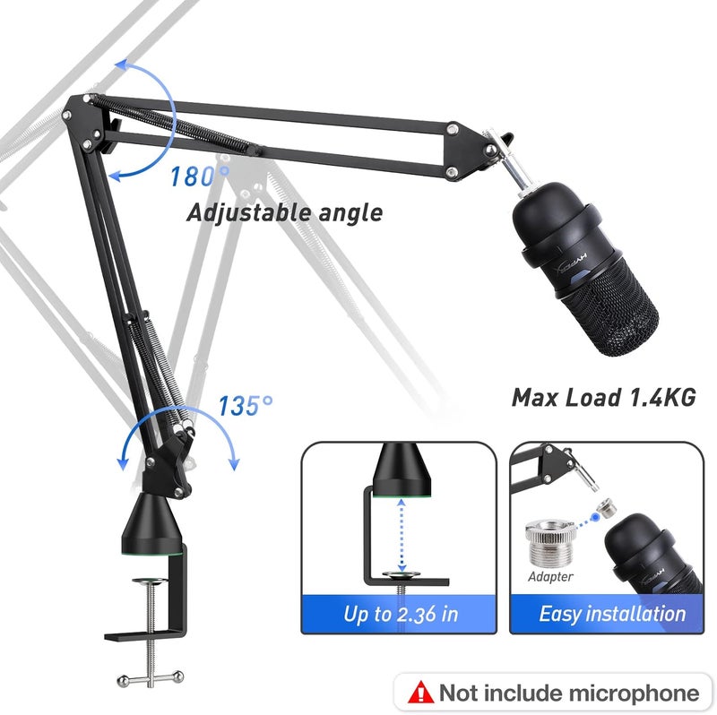 SUNMON SoloCast Boom arm for HyperX, Microphone Stand for HyperX SoloCast – Mic arm Upgrade C Desk Clamp, 2 Cable Ties, Mic Cover Compatible with HyperX SoloCast by - Image 3
